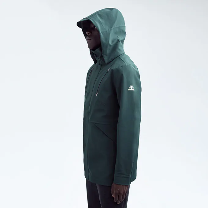 Ulterior green hardshell jacket profile view