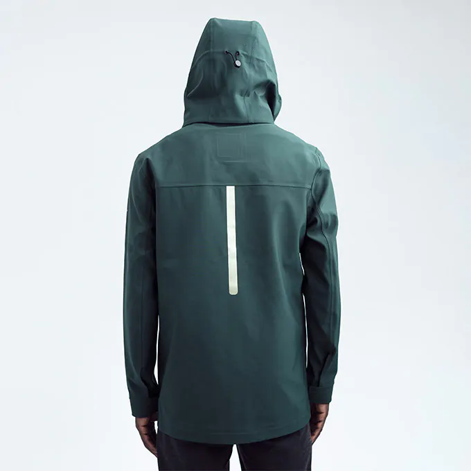 Ulterior green hardshell jacket rear hood detail
